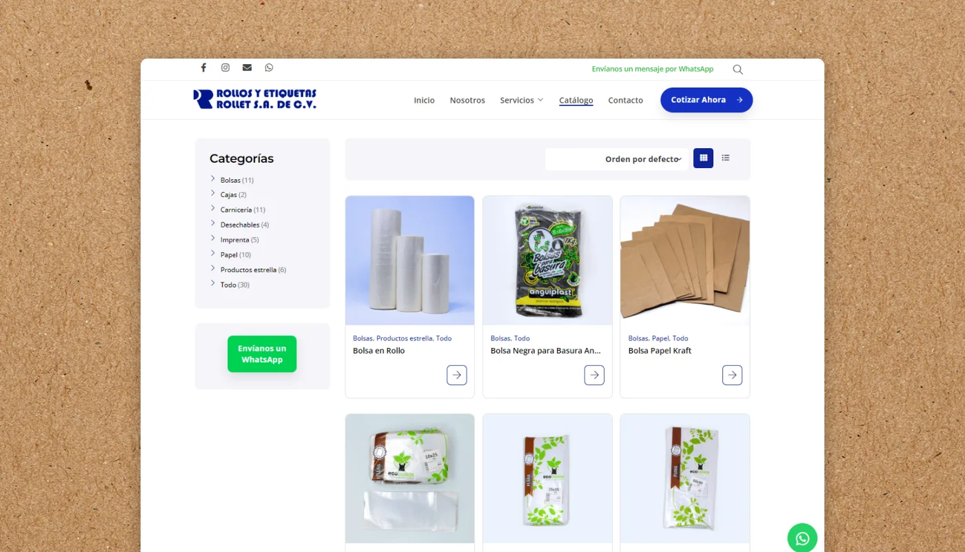 rollet website development diseño de sitio web catalog
