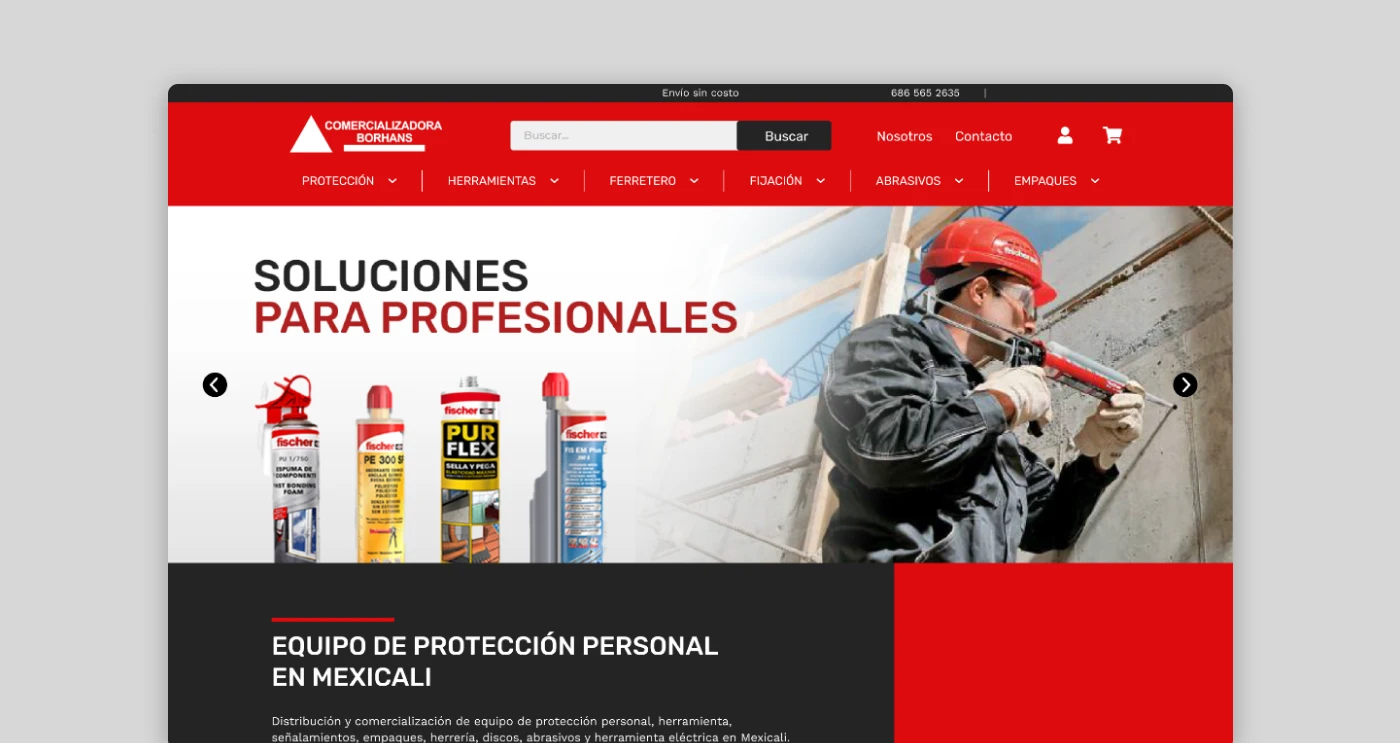 Borhans industrial products ecommerce website with custom branding and online store functionality.