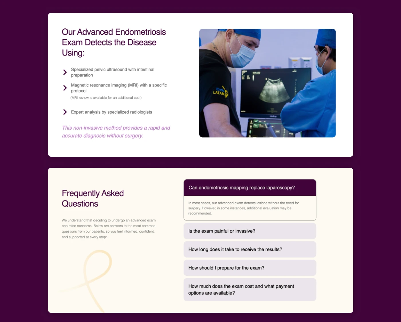 Endoglobal bilingual landing page designed for endometriosis lead generation and SEO visibility.